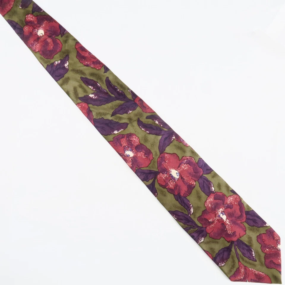 Corbata para Hombre Adolfo Verde Púrpura Rosa Estampado Floral Toda Seda 56x3.5 Foto 2 de 4