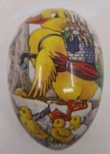 Vintage German Paper Mache Fillable Easter Egg Chickens/Rabbits Echt Erzgebirge
