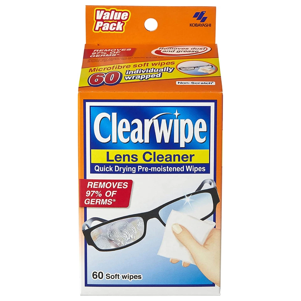 Clearwipe Lens Cleaner Wipes 60 Pack Clean Glasses Pre-moistened Non-Scratching