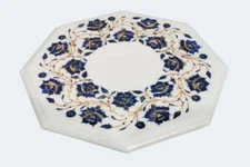 12" Marble side Table top lapis Semi Precious Stones Inlay Handicraft Work