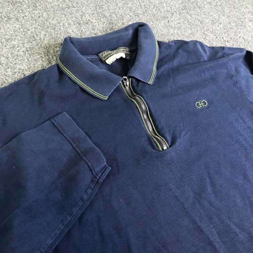 Salvatore Ferragamo Poloshirt Herren Large Blau Reißverschluss Lang Kurzarm Italy