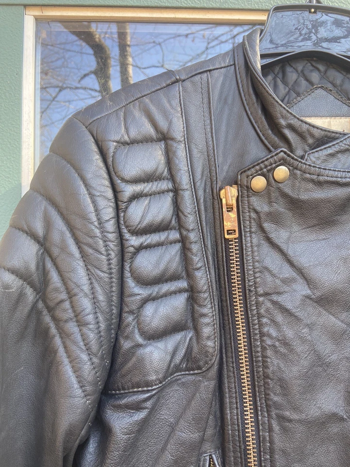 BERMAN'S кожи мотоциклетная куртка винтажный 80-х черный с подкладкой кафе гонщик размер 40L - Изображение 3 из 4