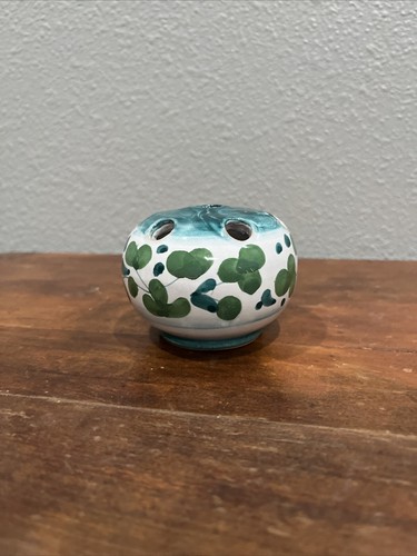 Vtg Hand Painted Glazed Pottery Flower Green Clover Italy Vase Signed VB/2