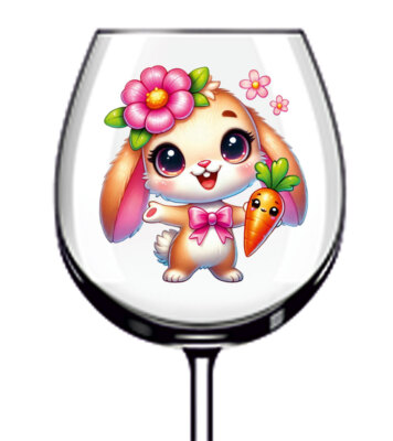 12x bunte Osterhase Hase Rose Vinyl Aufkleber Abziehbild Becher Weinglas