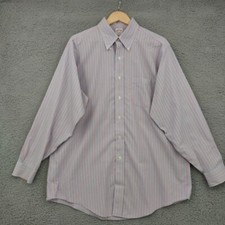 Brooks Brothers Shirt Size 16.5 -34 Blue Orange Stripes Long Sleeves Traditional