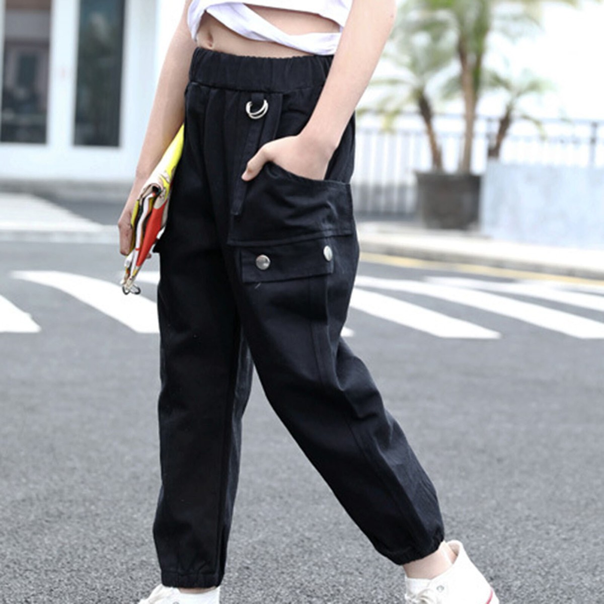 Girls Cargo Pants Fashion Jogger Trousers Jazz Street Dance