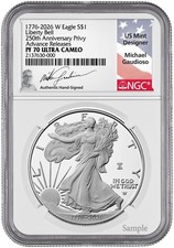 2026 W Silver Eagle 1 Liberty Bell Privy PCGS/NGC PR70 2 COIN SIGNED SET