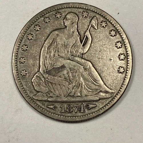1874 W/Arrows Seated Liberty Half .50. Nice Fine.