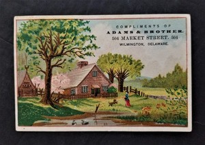 1880 antique ADAMS & BROTHER wilmington de victorian card TOYS DOLLS FANCY GOODS