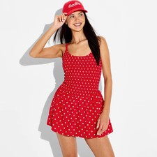 Women's Polka Dot Smocked Dress - JoyLab Red Polka Dot XXL
