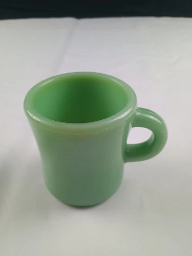 Vintage FIRE KING Jadeite Green Heavy C Handle Mug Restaurant Ware Cup 3.5” 6oz