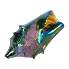 Art Glass Sea Shell Paperweight Iridescent Colorful Blue Teal Purple Spots Read