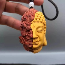Boxwood Buddha  Demon Pendant, Hand-Carved Amulet, Feng Shui Decor, Collectible