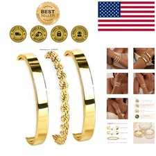 Elegant 3PCS 14K Gold Plated Stackable Bracelets Set for Women - Non-Tarnish