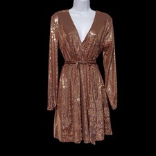 Cara Santana Sparkle Faux Wrap Party Allover Sequin Glam Mini Dress Y2k M