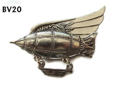Steampunk Brosche Abzeichen Zeppelin Luftschiff Luftschiff Pilot fliegen Silberflügel #BV20