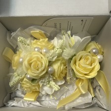 Yelirart Rose Artificial Silk Wedding Corsage Boutonniere Yellow/White