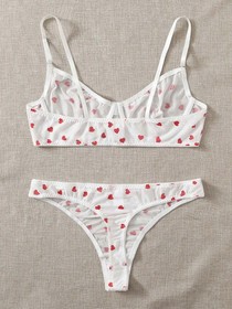 Women Bra Set Sexy Heart Print Lingerie Set for Women Body Shorts Push-up Bra Fa