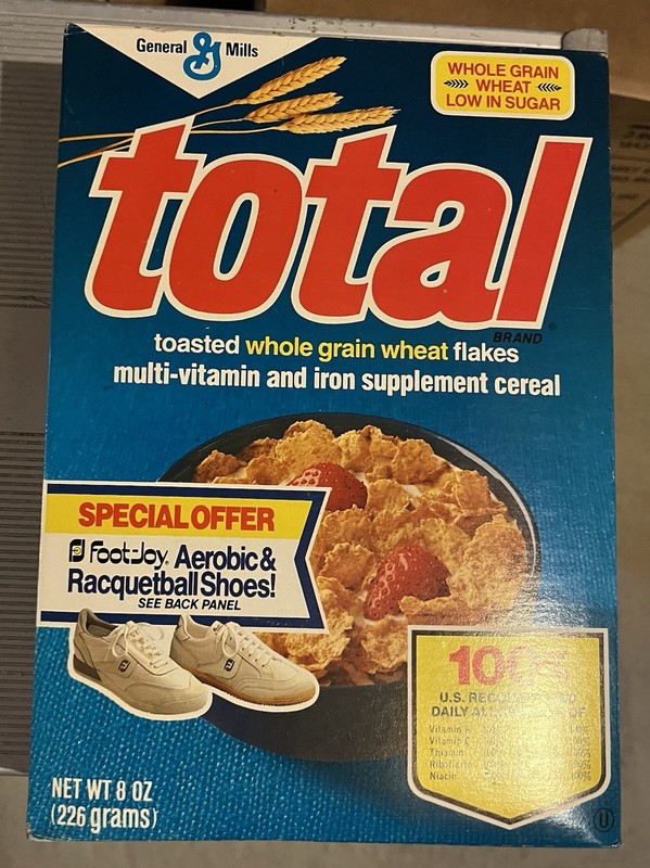 1984 General Mills Total Cereal Box Unopened Footjoy Ad