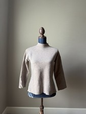 boxy sand colored mid neck sweater w/ slits o...