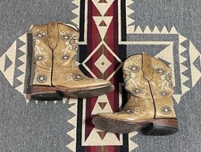 Corral Kids Western Boots Brown Cross Roses Square Toe 9.5 T46