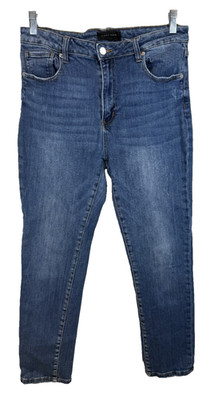 RISEN Distressed Straight Leg Jeans 15 32 High Rise RDP1417 Stretch Blue Denim