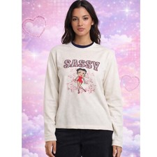 Betty Boop Sassy Fleece Sweatshirt Long Sleeve Cream 90s Y2K Size L