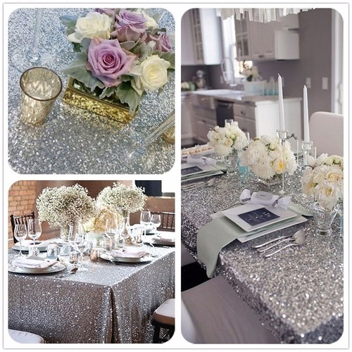 Cubierta de mantel rectangular lentejuelas brillantes oro rosa plata boda fiesta decoración - Imagen 12 de 26