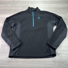Spyder Active Sports Pullover Mens Medium Black 1/4 Zip Waffle Ski Stretch Top