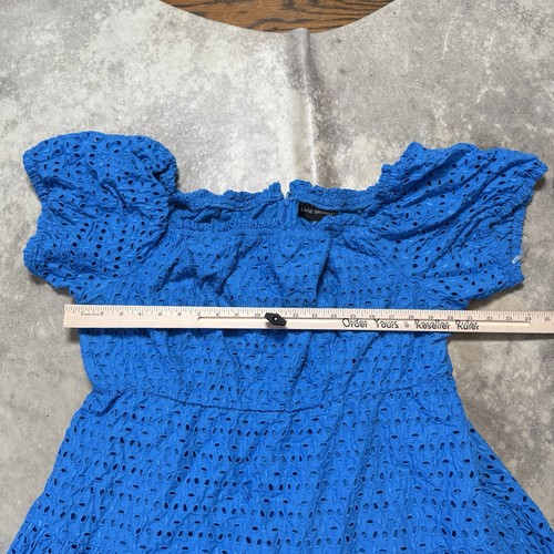 Lane Bryant Eyelet Dress Womens Size 18 Blue Lined Tiered Puff Sleeve Boho - Picture 4 of 10
