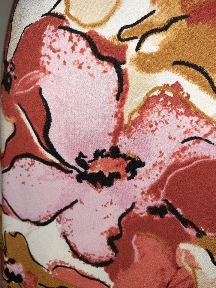 NINE WEST Size L Faux Wrap Dress Rust Red Brown Floral Short Sleeve Stretch Knit - image 4 of 4