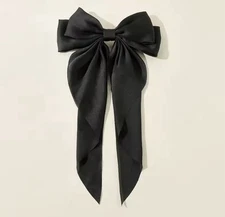 Long Satin Ribbon Bow Hair Clip – Oversized Solid Color Bow for Women & Girls