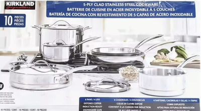 Kirkland Signature 5-ply Clad Stainless Cookware Set, 10-pieces
