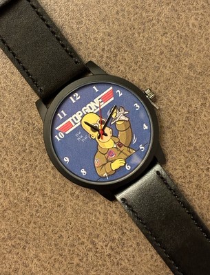 Top Gone Homer Simpson  Themed Black Leather Band Wrist Watch