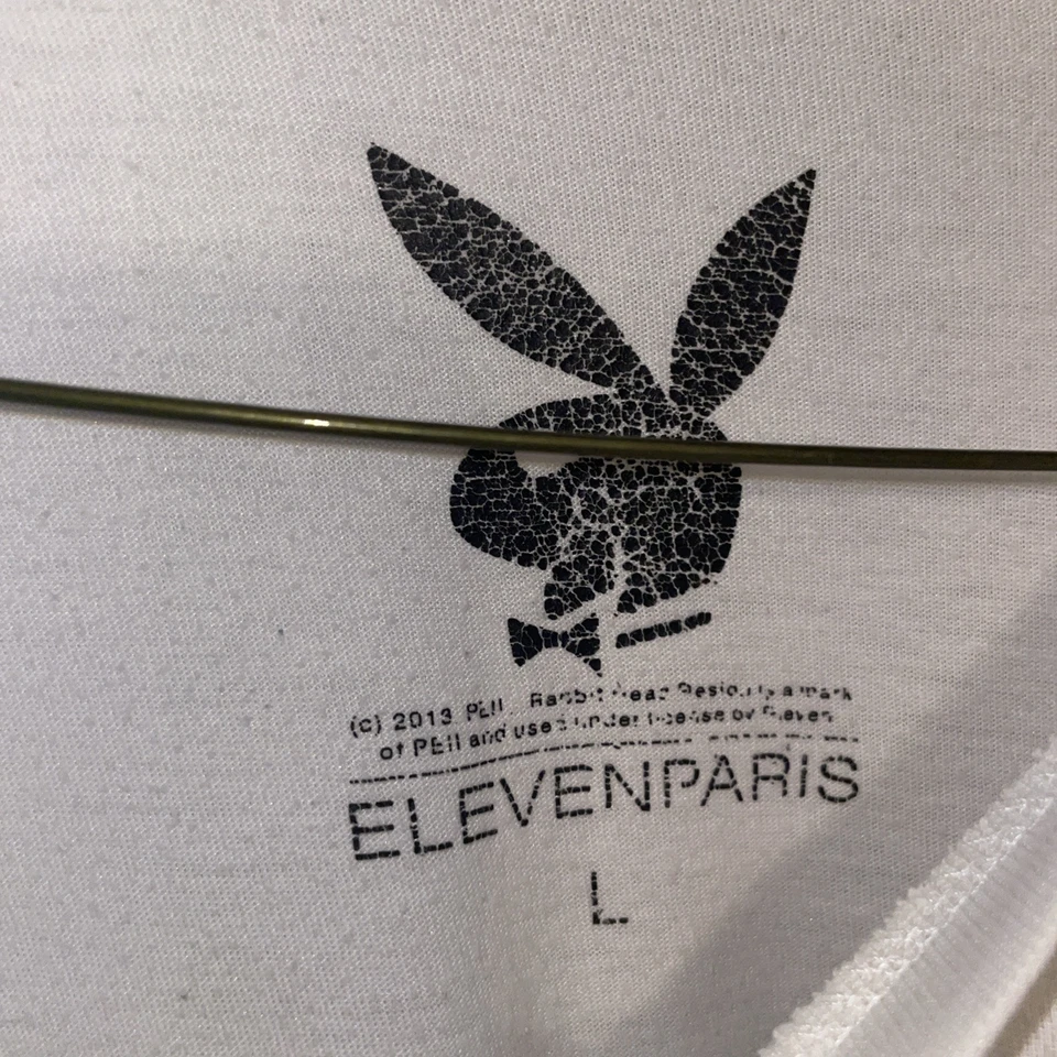Camiseta blanca ElevenParis Playboy Magazine para hombre•L gráfica urbana informal hip hop Foto 2 de 4