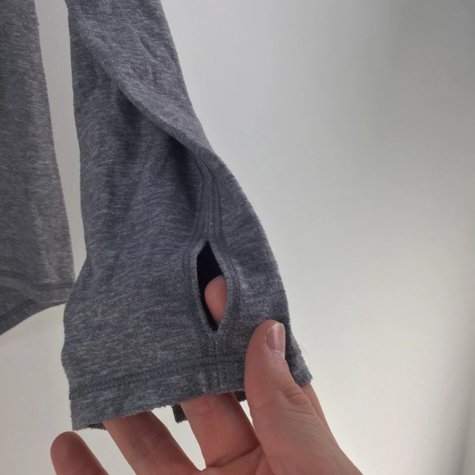 Lululemon женщин футболка CAN 10 AUS 14 серый длинным рукавом ворота 120525 - Изображение 3 из 4