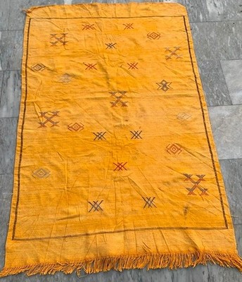 Vintage Handmade Kilim Moroccan Silk Sabra Kelim Area Rug 3x5 ft Free Ship