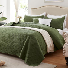 Quilt Set King Size, Lightweight Olive Green Bedspread-98''X106'', Soft Microfib