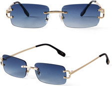 Rimless Sunglasses for Men Women Small Narrow Rectangle Sunglasses Fashion Rec