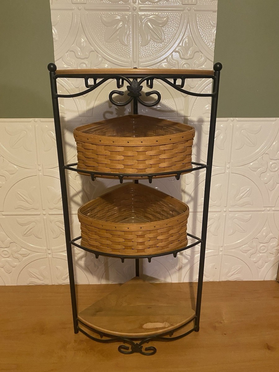 Longaberger アイアンシェルフ　ロンガバーガー Longaberger Wrought Iron Corner Stand w 2 WoodCraft Shelves + 2