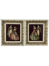 Set of 2 MCM turner half-tone framed courting couple artwork