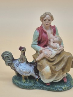 VINTAGE BABY NURSING FARMER NATIVITY FIGURINE PAPIER MÂCHÉ CHIALU'