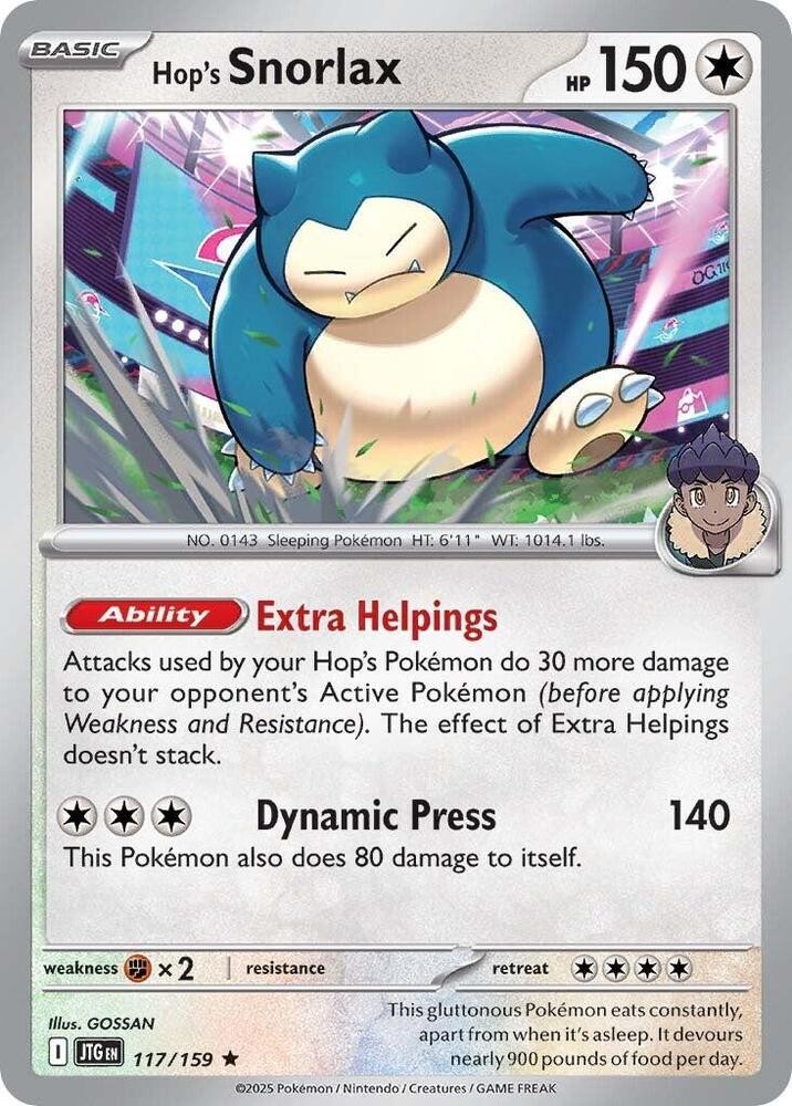 Hop's Snorlax 117/159 Rare Holo Pokemon SV09: Journey Together NM
