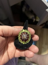 Peridot and Garnet ring Sterling Statement Ring 7-3/4