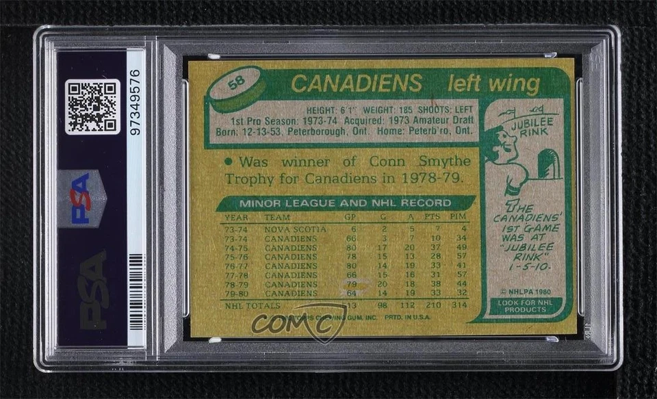 1980-81 Topps Bob Gainey #58 PSA 7 HOF - Image 2 of 2