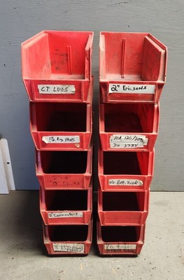 (Lot of 4) Akro Mils and LINBIN 30-230-3 Bin RED L: 10.875'' W: 5.5'' H: 5'' 30230
