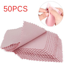 50pcs Silver Polishing Cloth 8x8cm Anti Tarnish Jewelry Cleaner Pink - NEW
