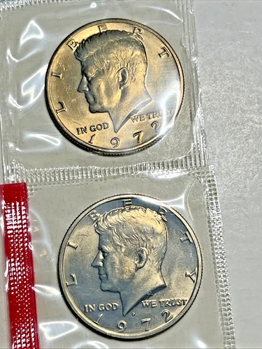 1972 P and D Kennedy Half Dollars from Mint Set Uncirculated in Original Cello