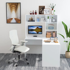 L Shaped Computer Desk Large Corner Office Table With Shelves Cable Hole