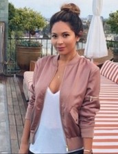 House of CB London Pink Satin Bomber Women's Jacket Full zipper Size XS #A